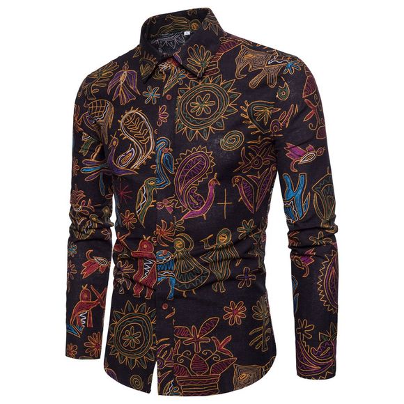 Chemise à manches longues pour hommes de style ethnique - multicolor P 5XL