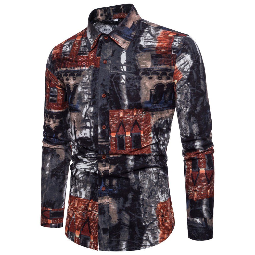 

Men's Ethnic Style Men'S Long Sleeve Shirt, Multi-x