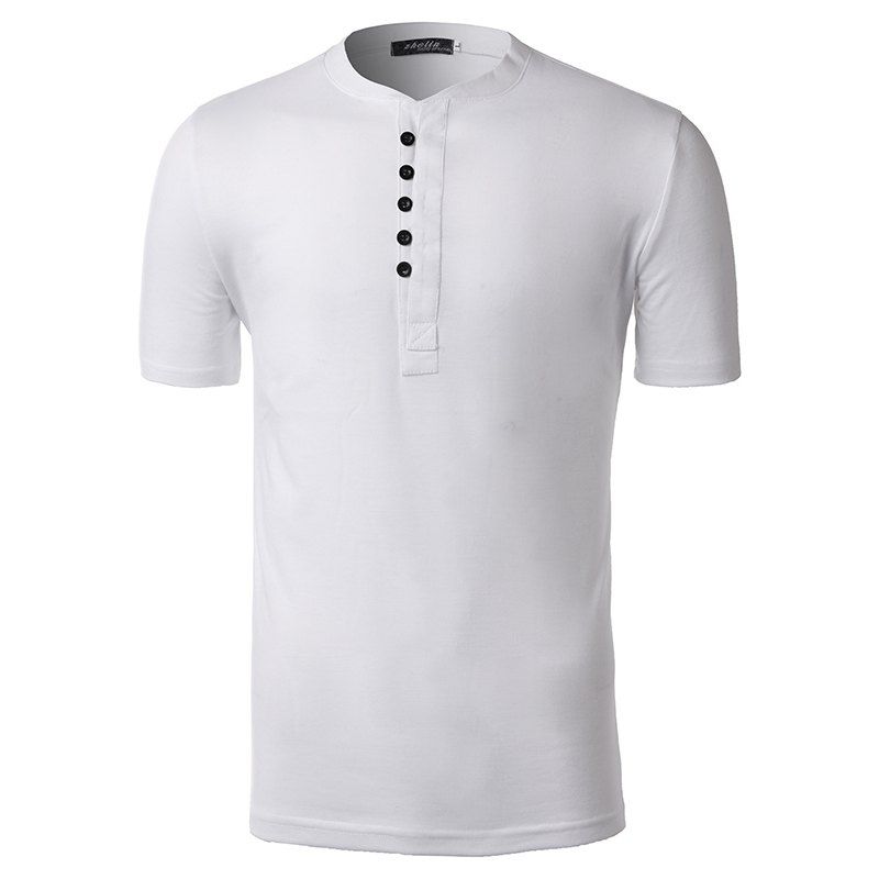 

Men Solid Color Button T-shirt, White