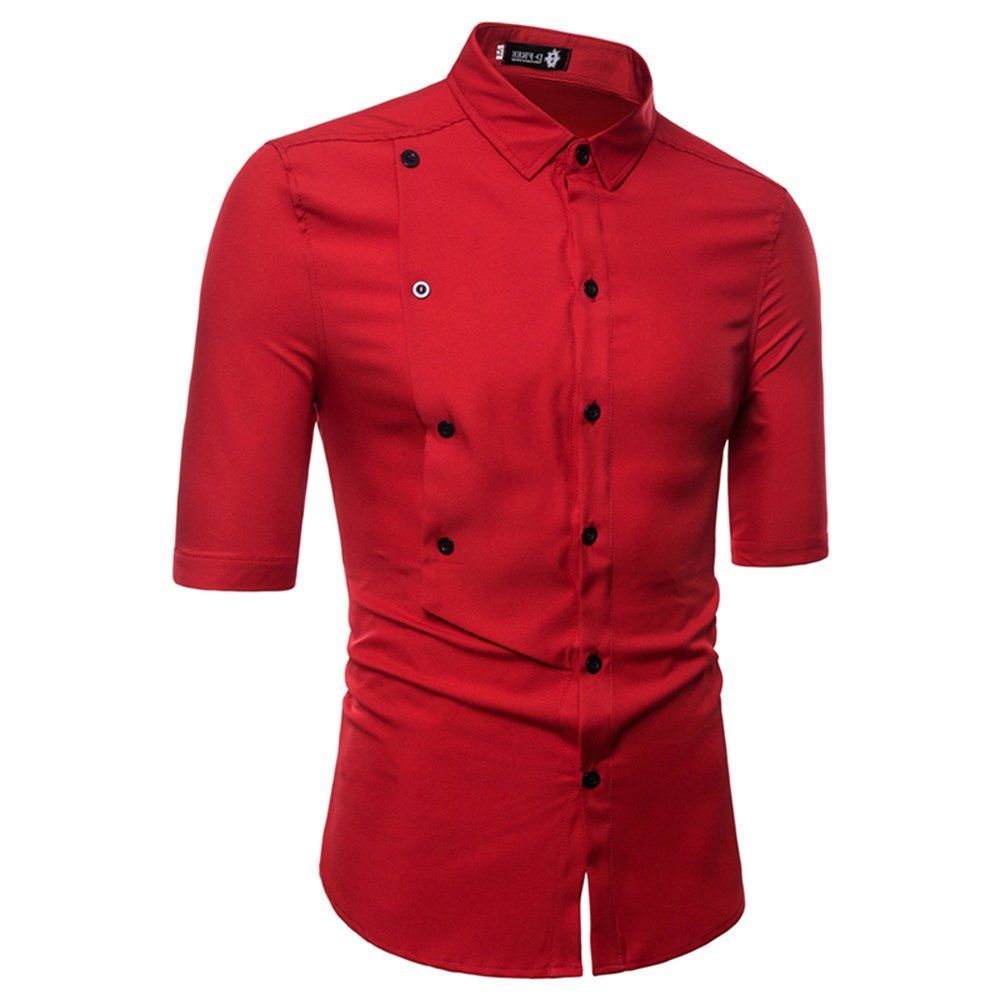 

Men's Button Short Sleeve Shirt, Red