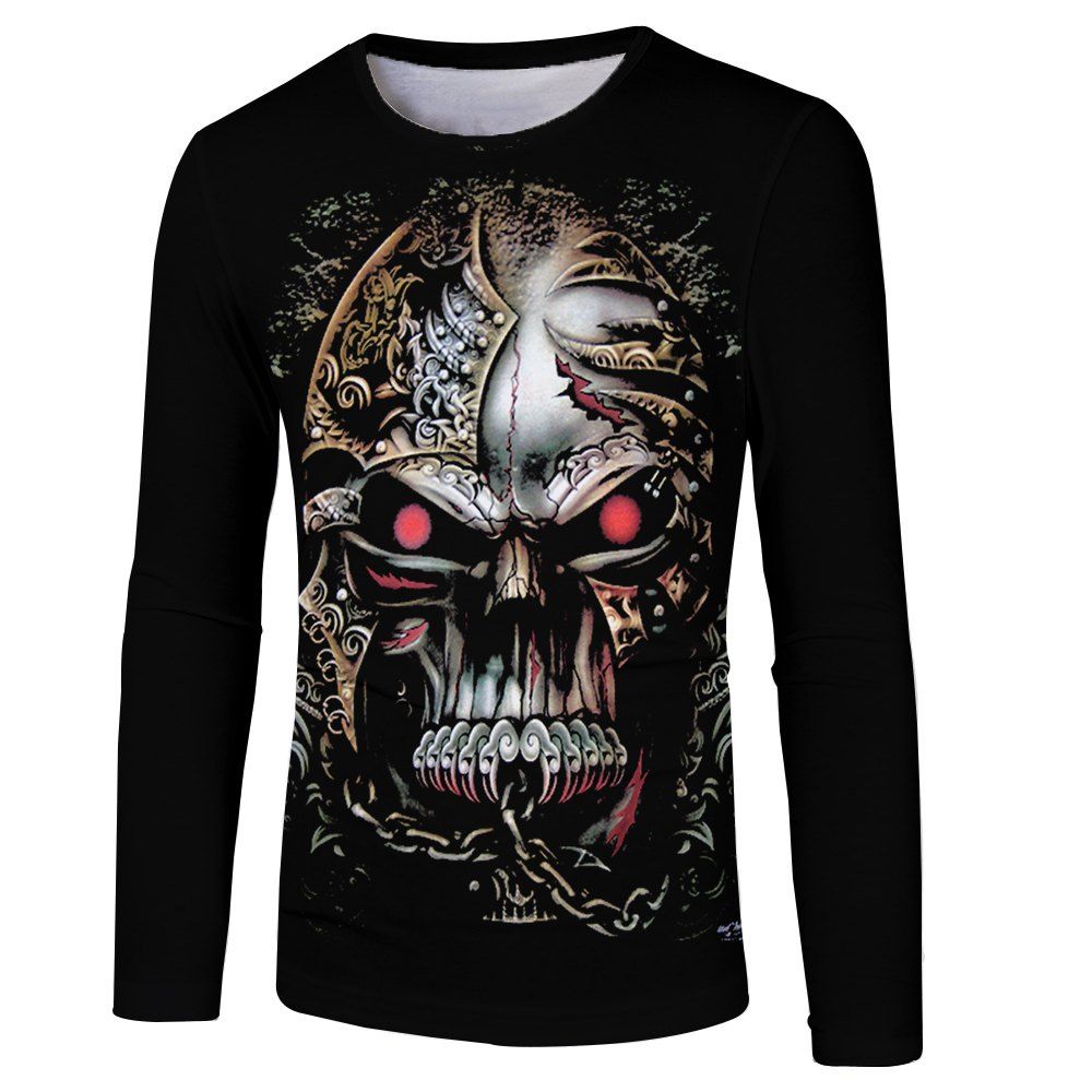 

Spring and Autumn Fashion Flower Skull 3D Printing Men's Long Sleeve T-shirt, Black
