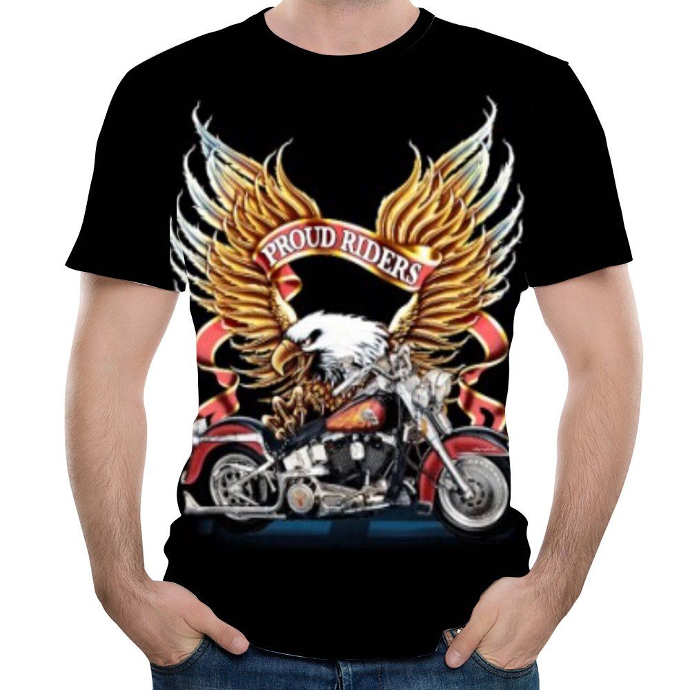 

Summer New 3D Eagle Print Men's Short Sleeve T-shirt, Black