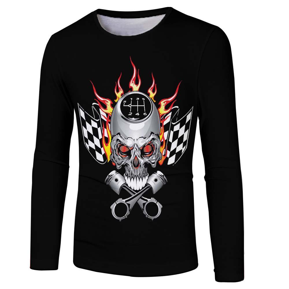 

3D Fashion Spring and Autumn Ghost Printing Men's Long Sleeve T-shirt, Black