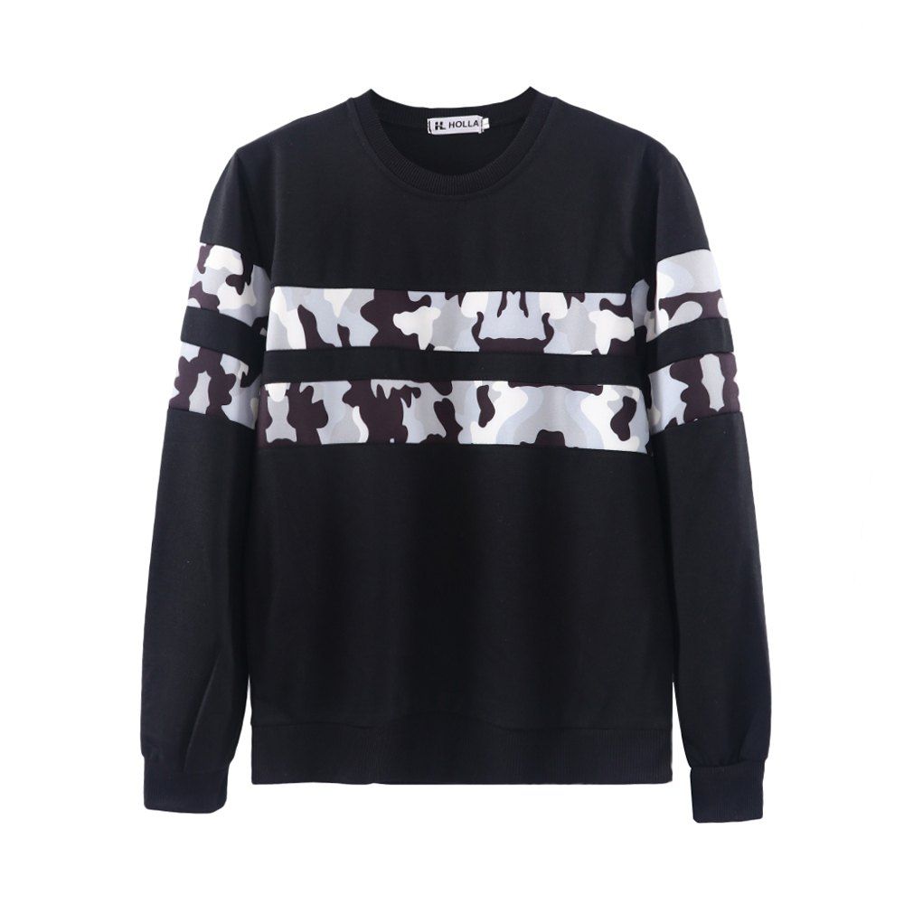 

Men's Fashion Camouflage Long Sleeve Round Neck Sweater, Black