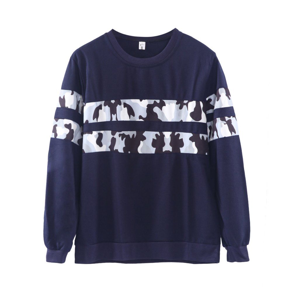 

Men's Fashion Camouflage Long Sleeve Round Neck Sweater, Deep blue