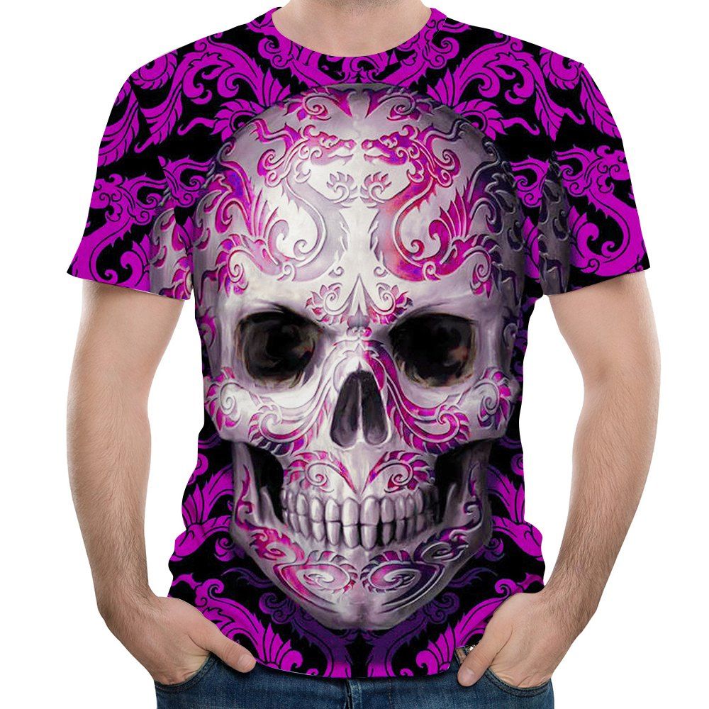 

2018 Men's Summer New Red Skull 3D Printed Short-Sleeve T-shirt, Medium orchid