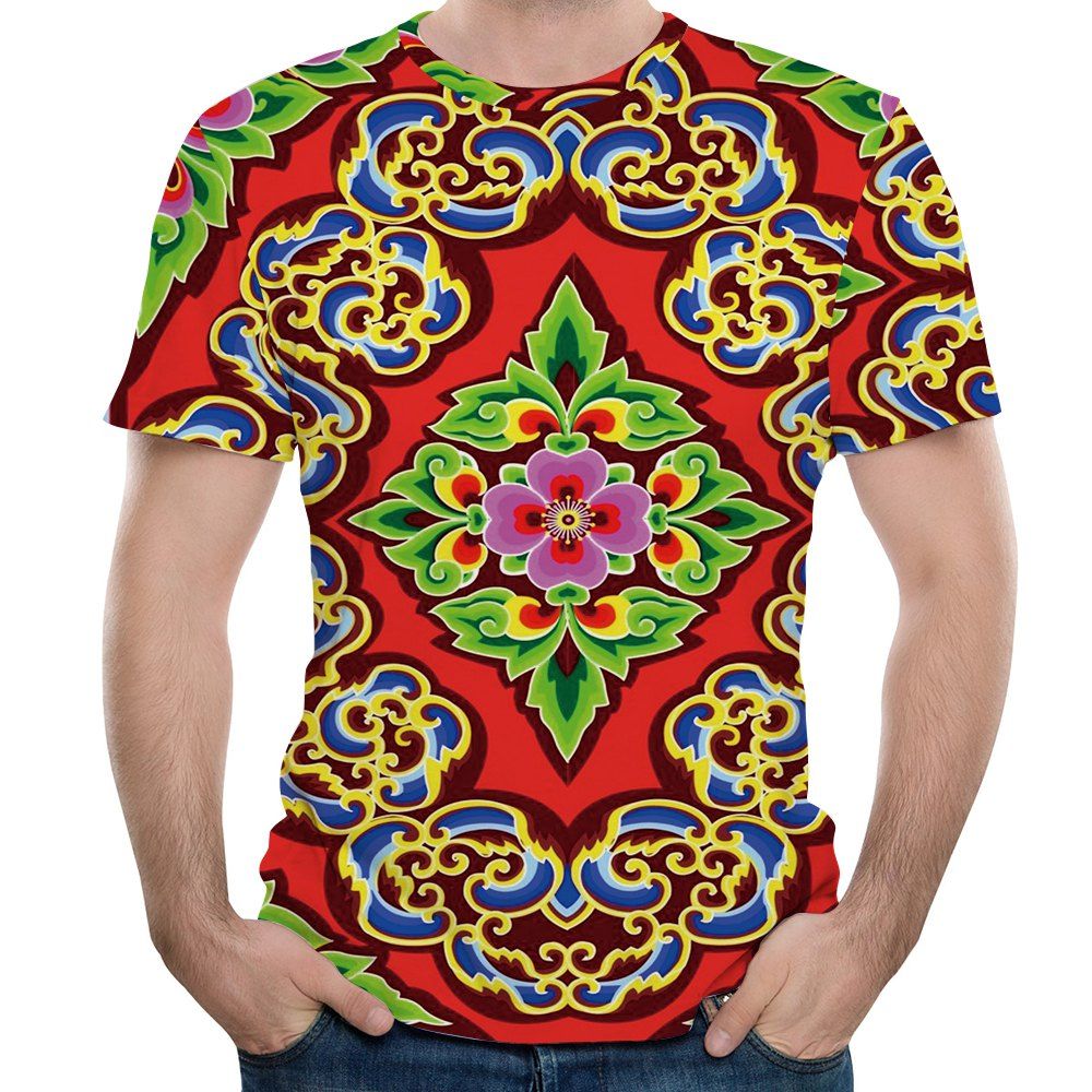 

Men's Summer New Mesh Fabric 3D Print Pattern Short-Sleeve T-shirt, Multi-l