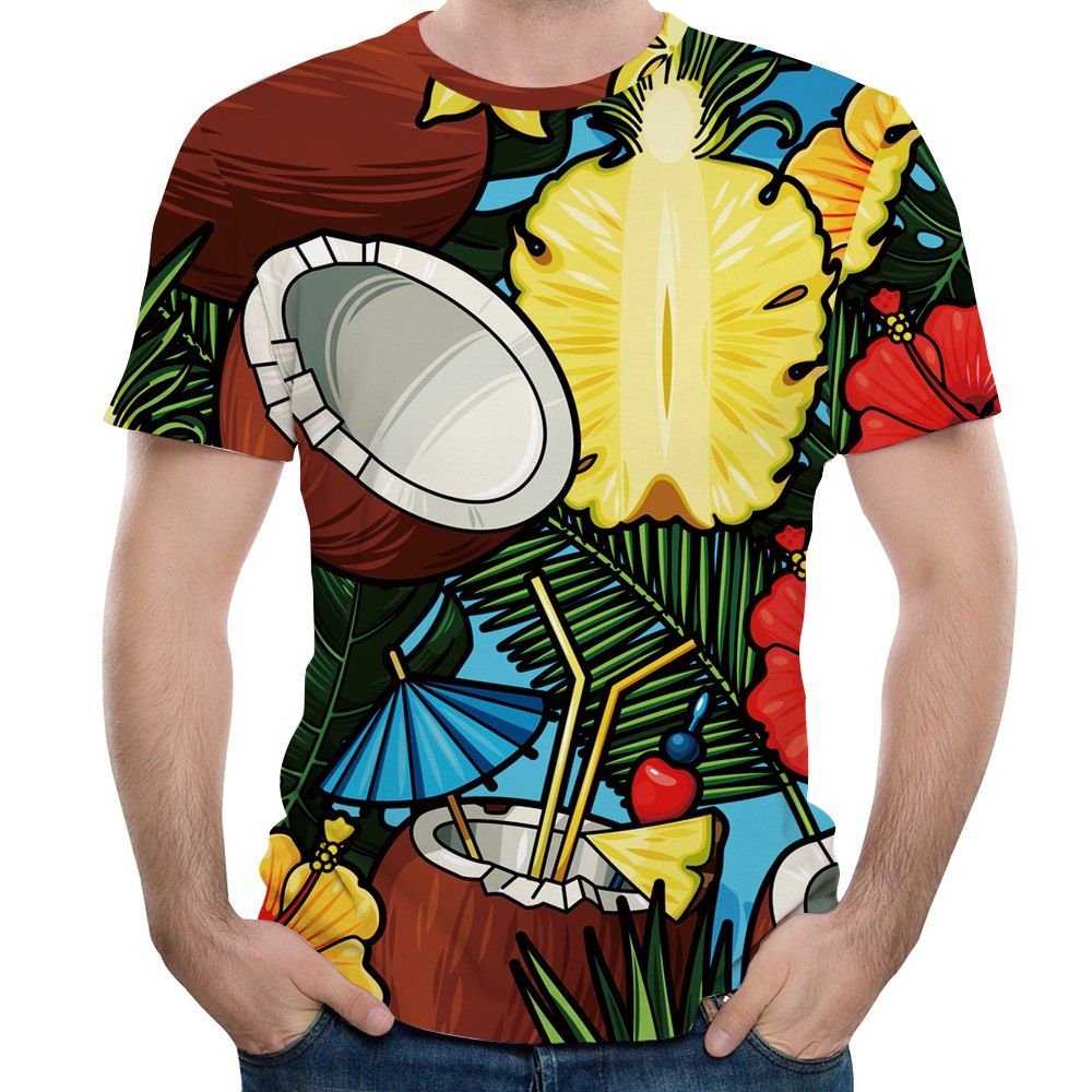 

2018 Summer New Mesh Fabric 3D Coconut Print Short-Sleeved T-shirt, Multi-s