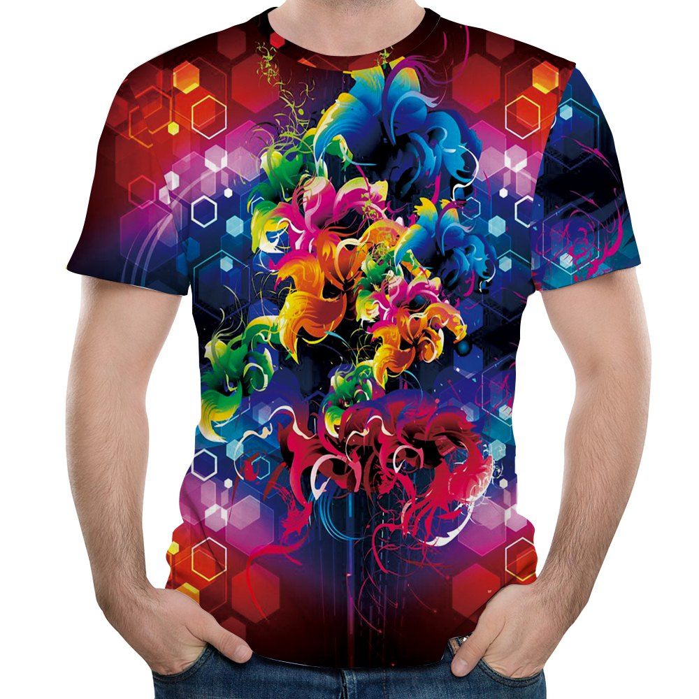 

2018 Summer New Mesh Fabric 3D Printed Short-Sleeve T-shirt, Multi-b