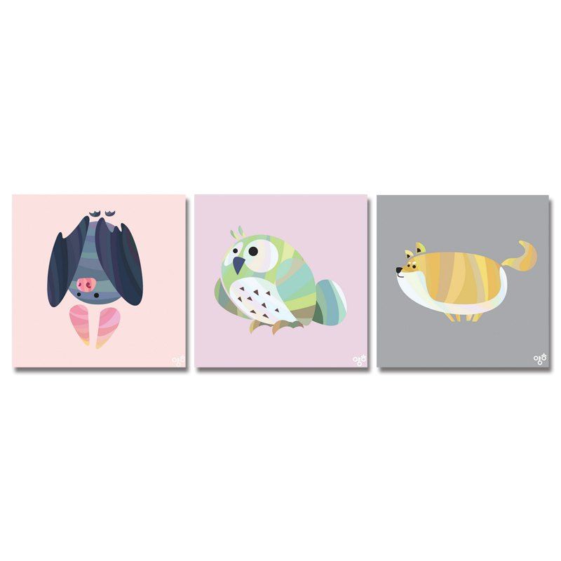 

DYC11111 - bc-10-7-13-15 3PCS Cute Cartoon Animals Print Art, Multi