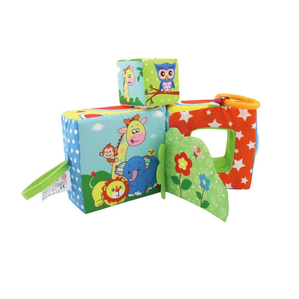 

Baby Toys Cute Cloth Cover Building Blocks Multifunction Puzzle Ring Rattle, Multi-a