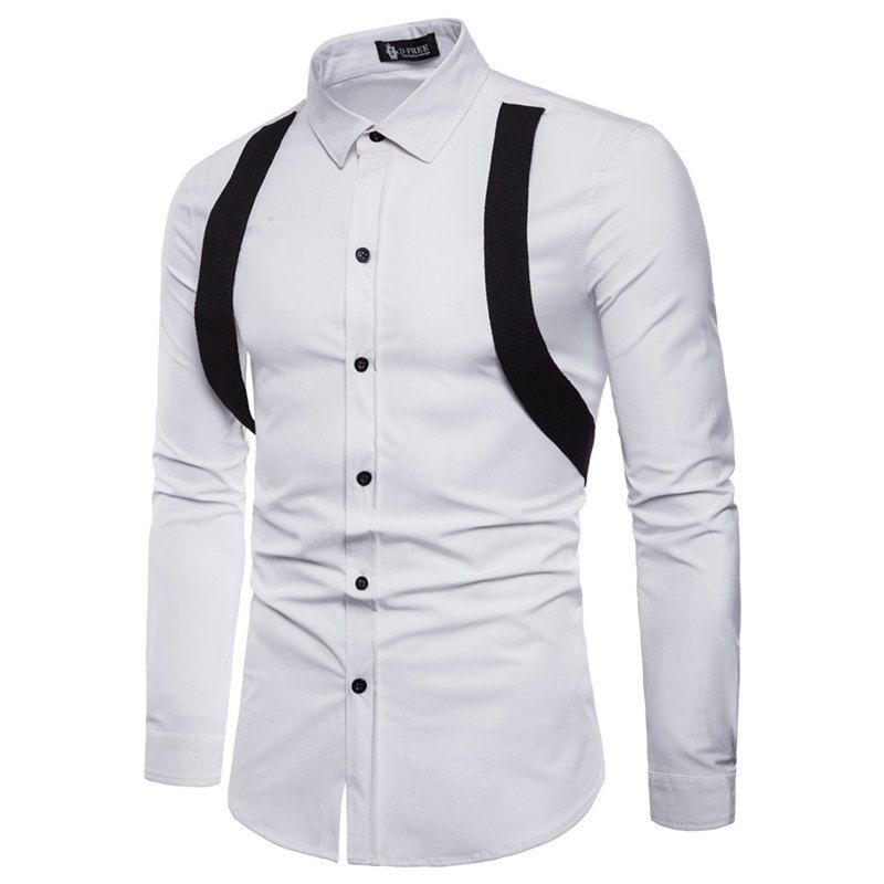 

Men's Fashion Personality Strap Design Long Sleeve Shirts, White