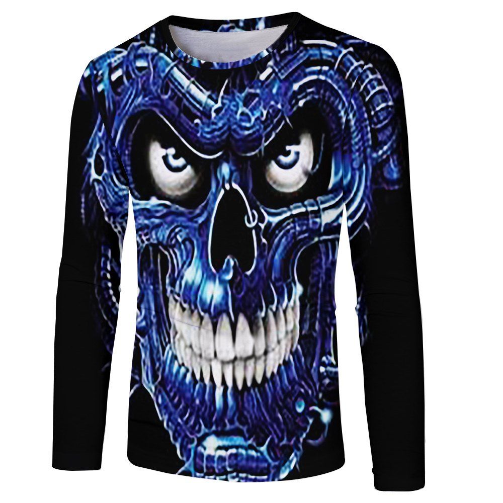 

Spring and Autumn Leisure Style Ghost Head 3D Printing Men's Long Sleeve T-shirt, Black