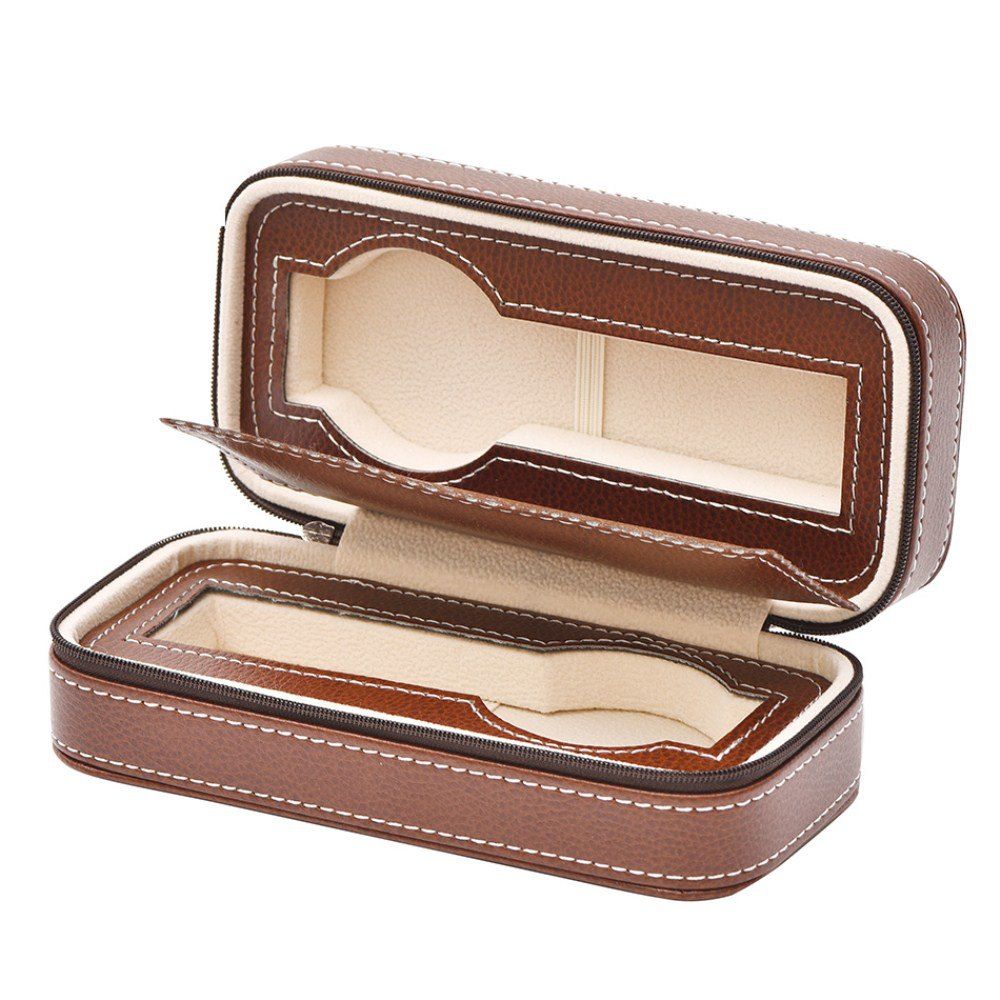 

PU Zipper Bag Couple Watch Box, Brown