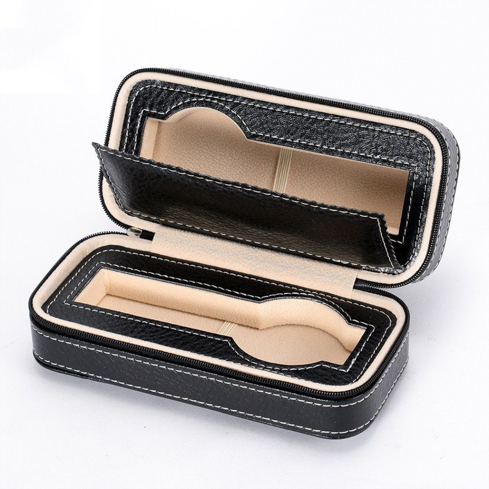 

PU Zipper Bag Couple Watch Box, Black