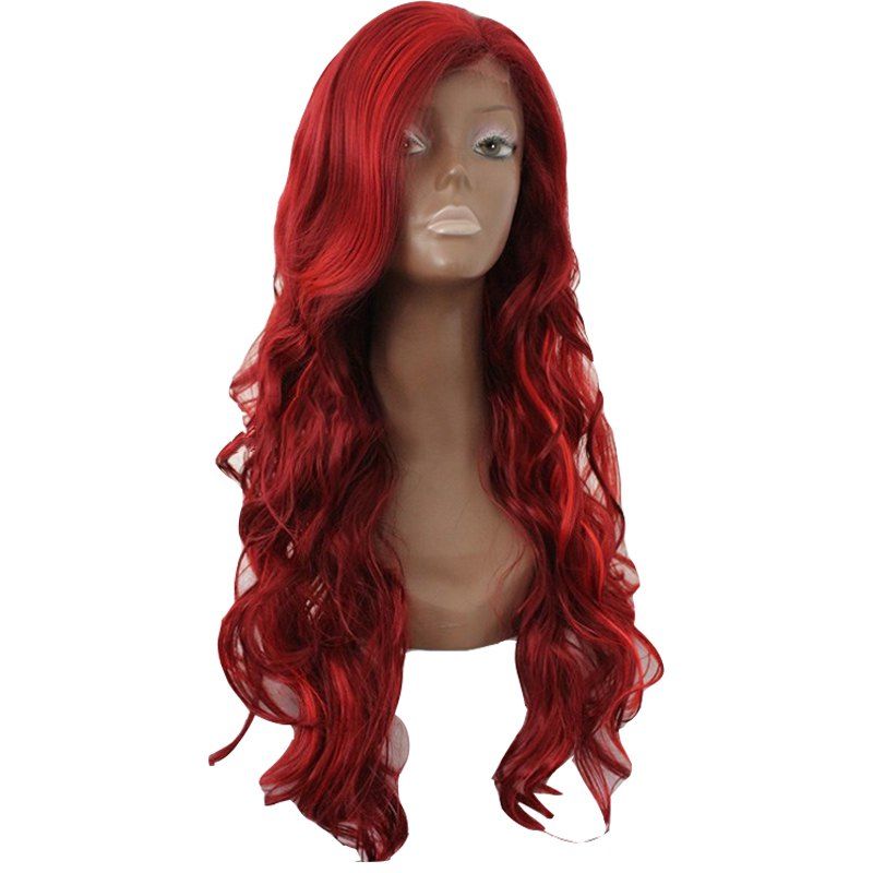 

Red Curly Hair Chemical Fiber Front Lace, Red wine