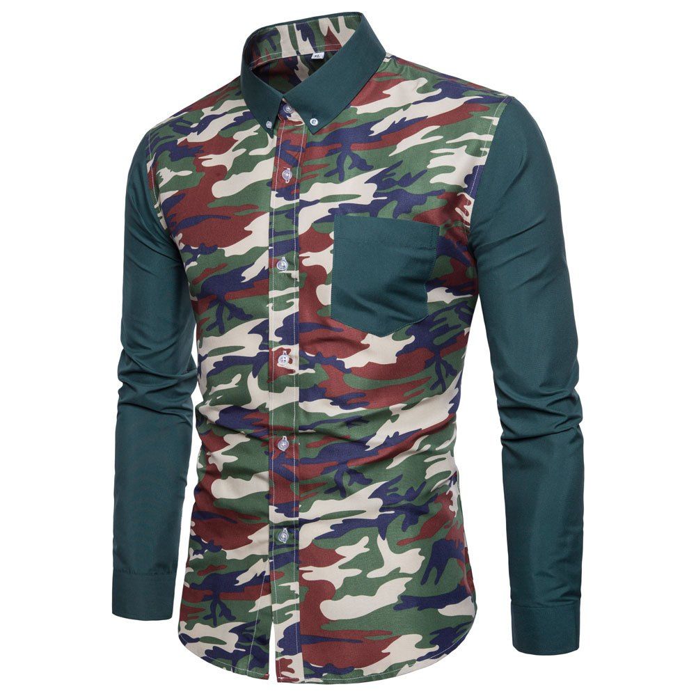 

Spring Men's Casual Loose Long Sleeve Shirt, Multi-a