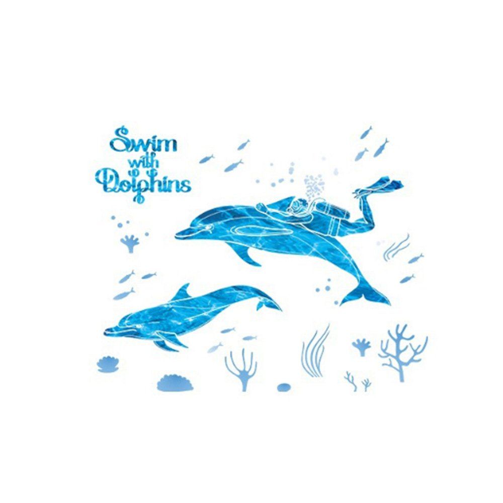 

Diving and Dolphins Removable Wall Sticker PVC Transparent Film, Light sky blue