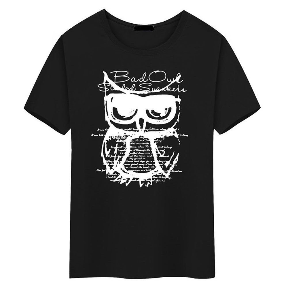 

Summer Men's Short Sleeved Simple Owl T-Shirt, Black