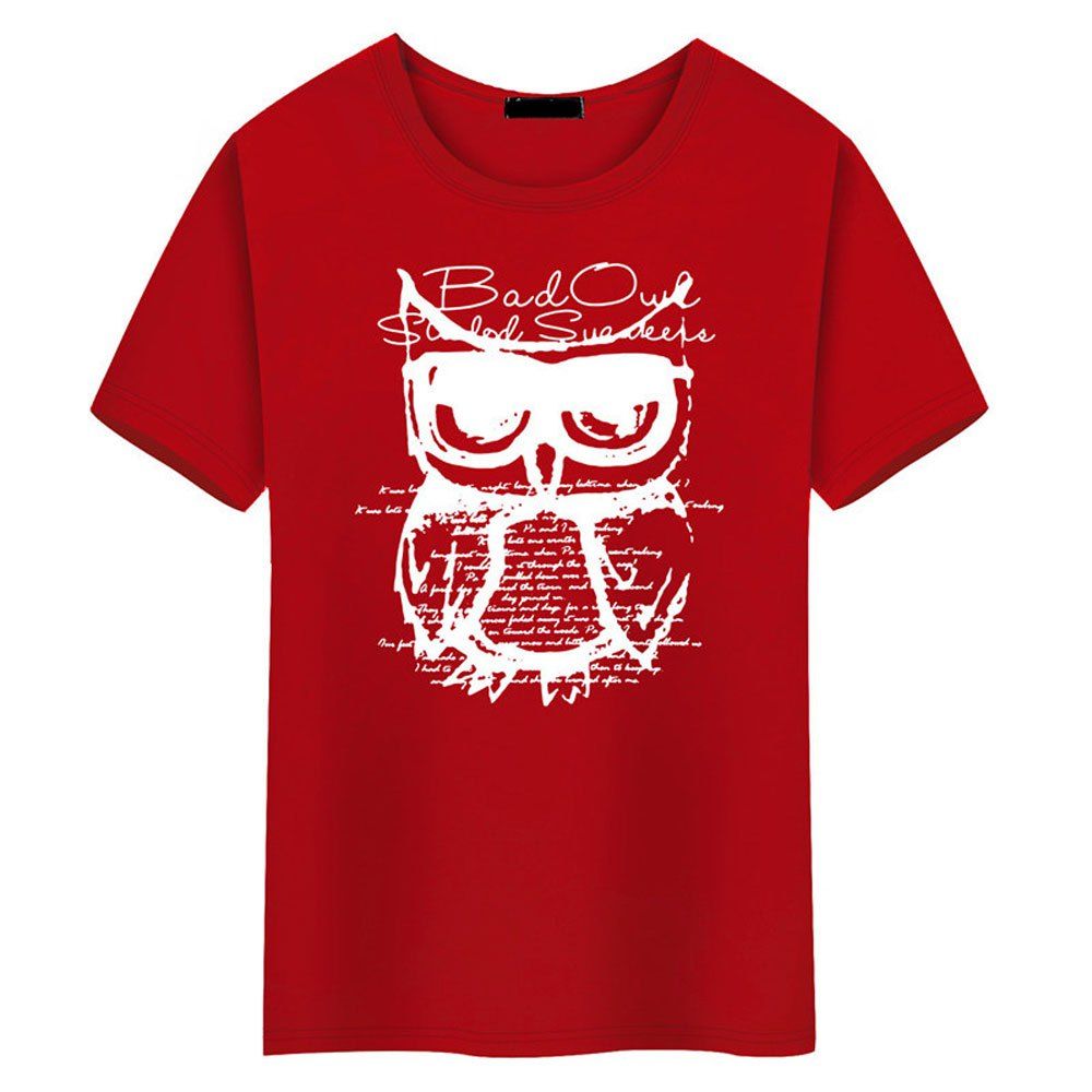 

Summer Men's Short Sleeved Simple Owl T-Shirt, Red