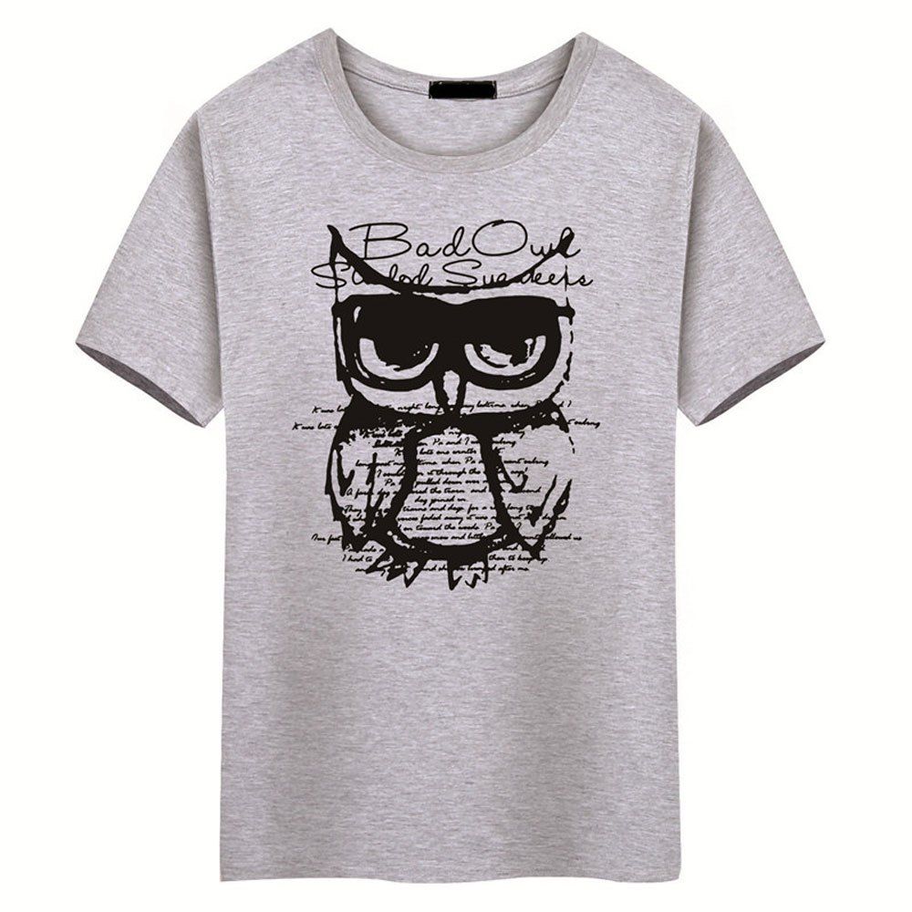 

Summer Men's Short Sleeved Simple Owl T-Shirt, Gray