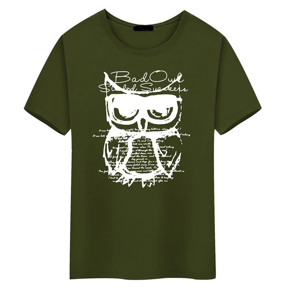 

Summer Men's Short Sleeved Simple Owl T-Shirt, Army green