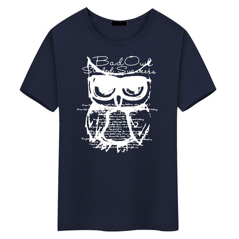

Summer Men's Short Sleeved Simple Owl T-Shirt, Deep blue