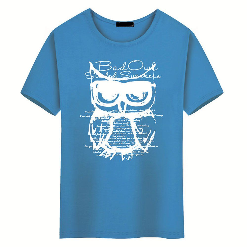 

Summer Men's Short Sleeved Simple Owl T-Shirt, Sky blue