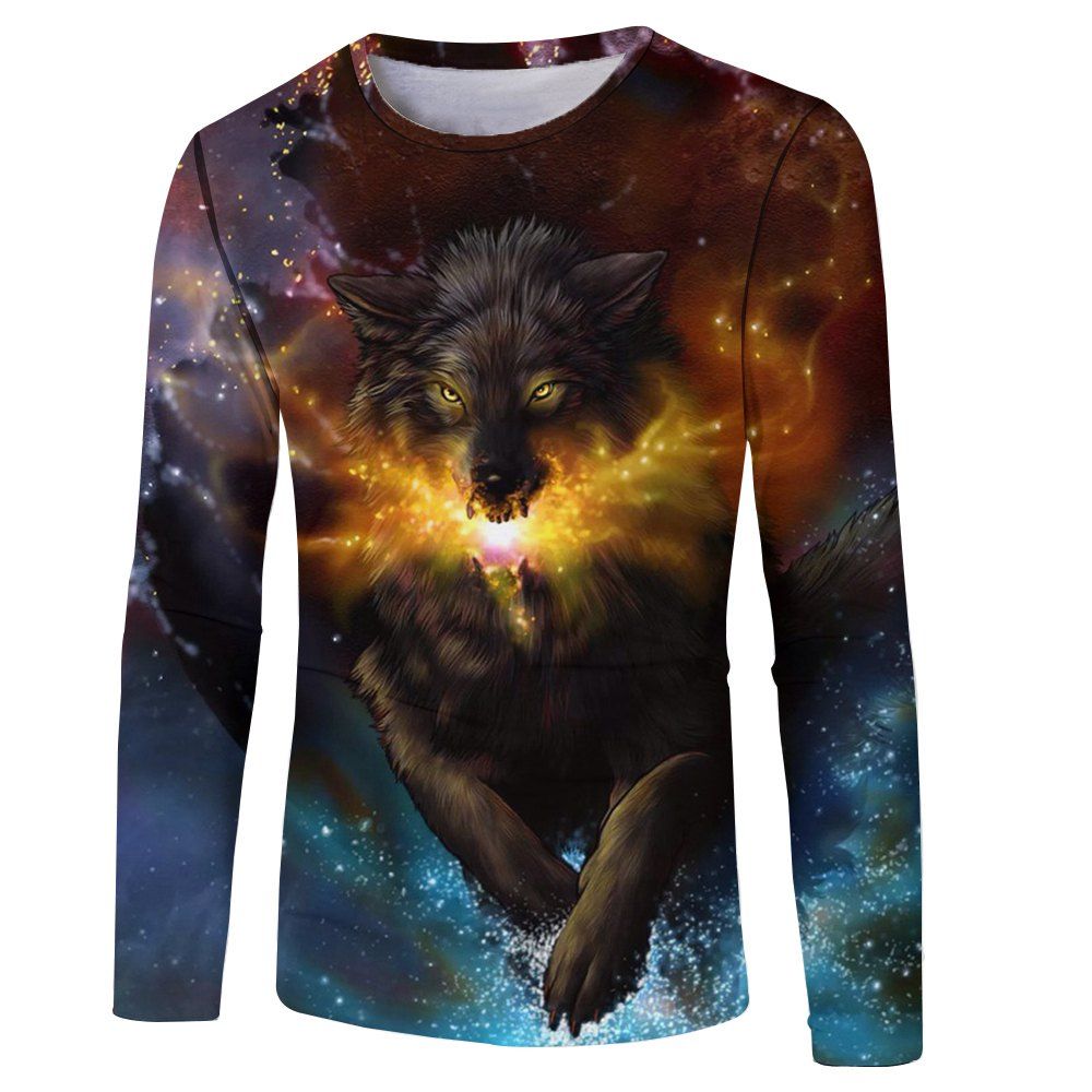 

2018 Spring Autumn Fashion 3D Printed Long Sleeve T-Shirt, Multi-a