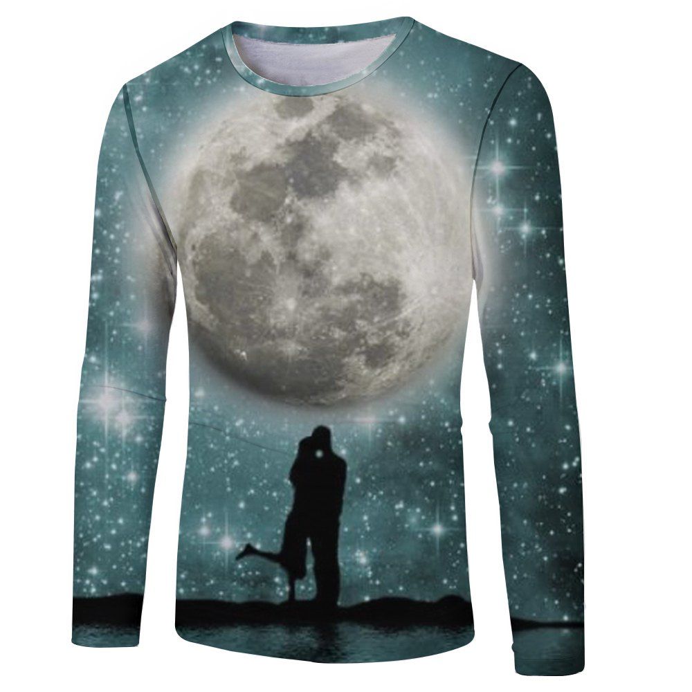 

3D Fashion Lunar Prints Men's Long Sleeve T-Shirt, Baby blue