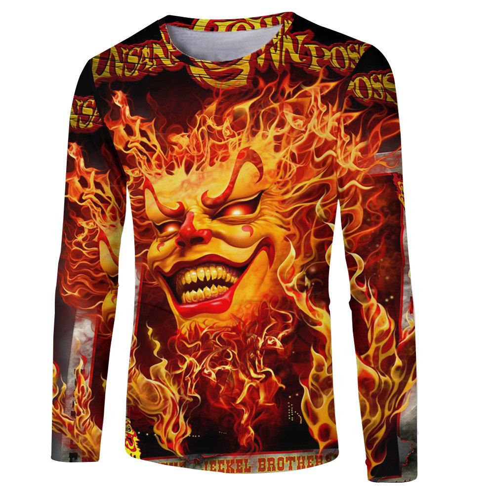 

2018 Fashion Trend Autumn 3D Printing Men's Round Neck Long Sleeve T-shirt, Halloween orange