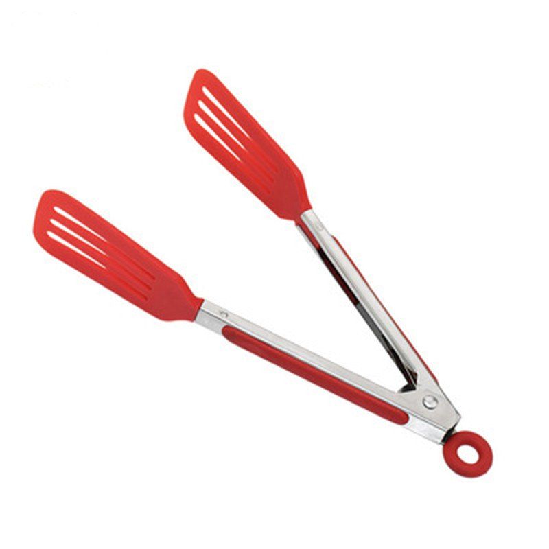 

Kitchen Tongs silica gel Stainless Steel Barbecue Pizza Bread Steak Clip, Red