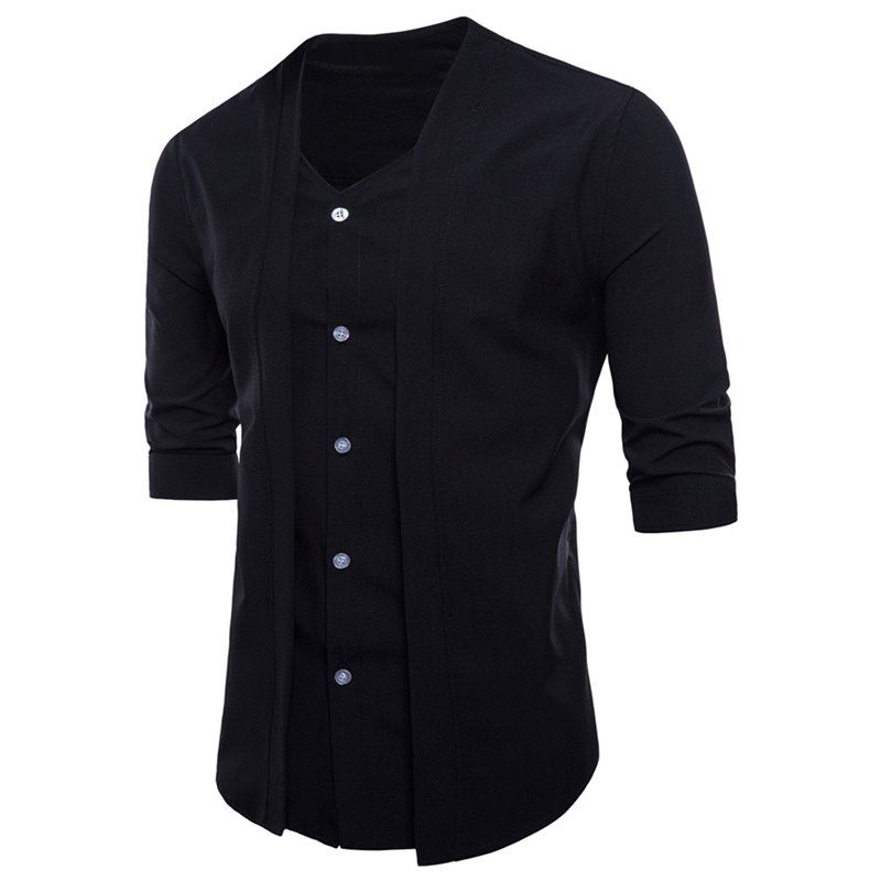 

Men Casual Fashion Two Pieces Short Sleeve Shirts, Black