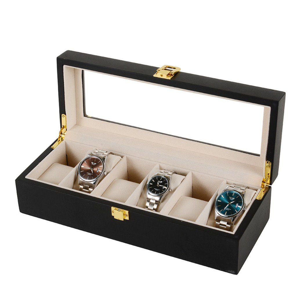 

6 Dummy Lacquer Wristwatches Receiving and Displaying Boxes, Black