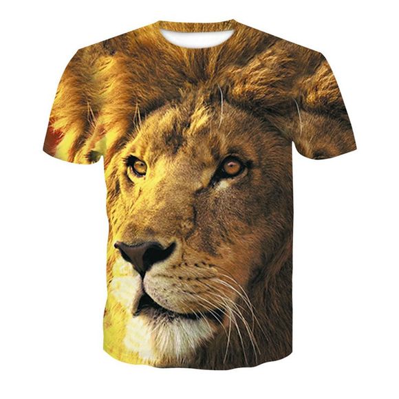 T-shirt graphique à manches courtes à manches courtes 3D Lion Print pour hommes - Marron Camel 2XL