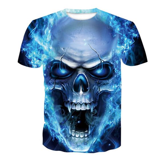 T-shirt graphique à manches courtes à manches courtes 3D Skull Print pour hommes - Bleu Yeux 3XL