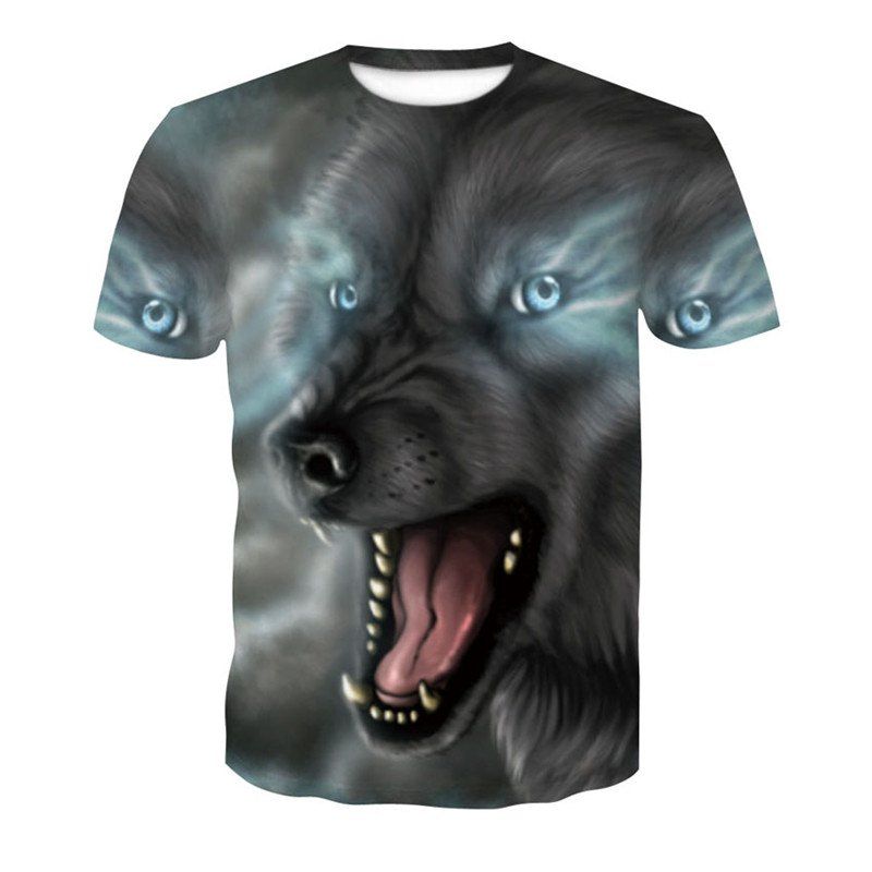 

Gray Wolf 3D Print Men's Casual Short Sleeve Graphic T-shirt, Battleship gray