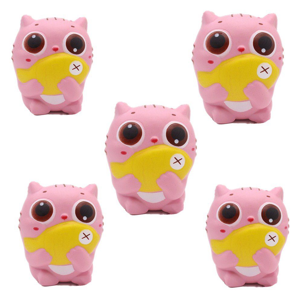 

Slow Rebound Series of Lovely Elastic Cat Holding Fish Toys Jumbo Squishy 5PCS, Multi-a