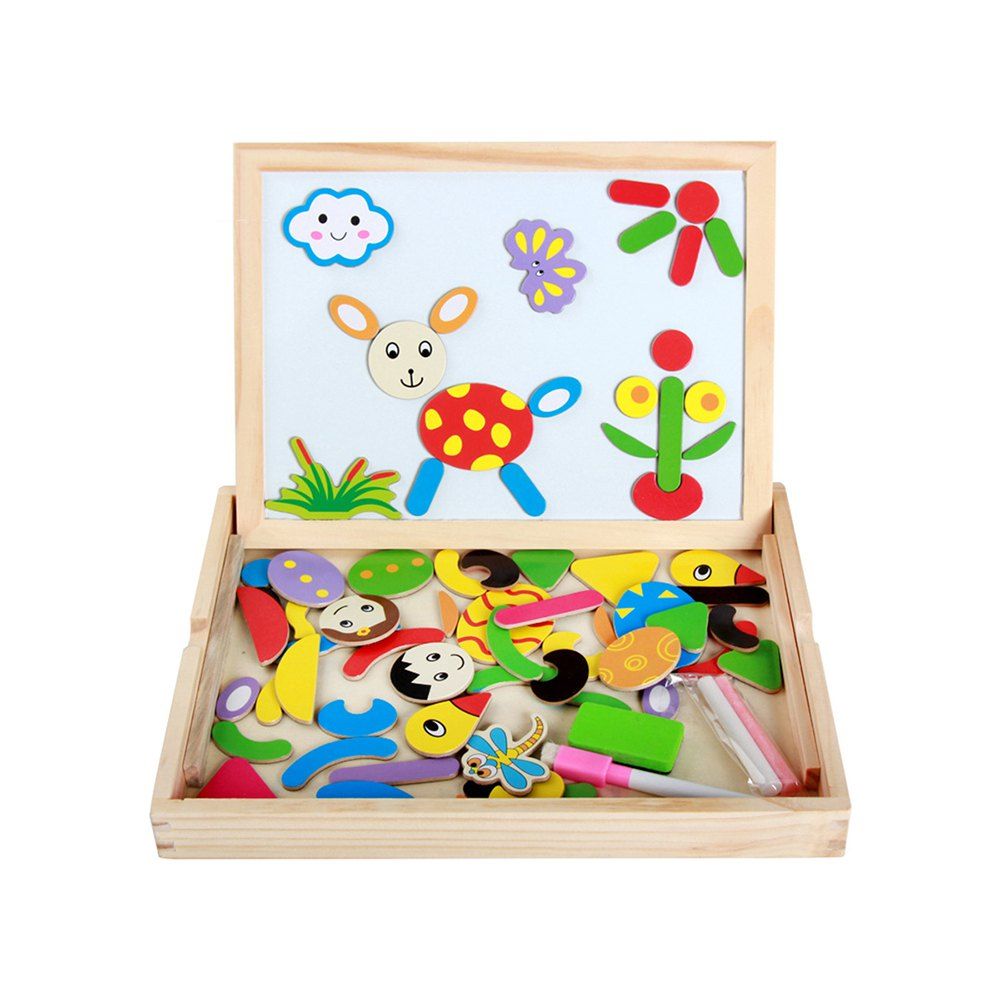 

Children Wooden Puzzle Magnetic Two-sided Drawing Board, Multi