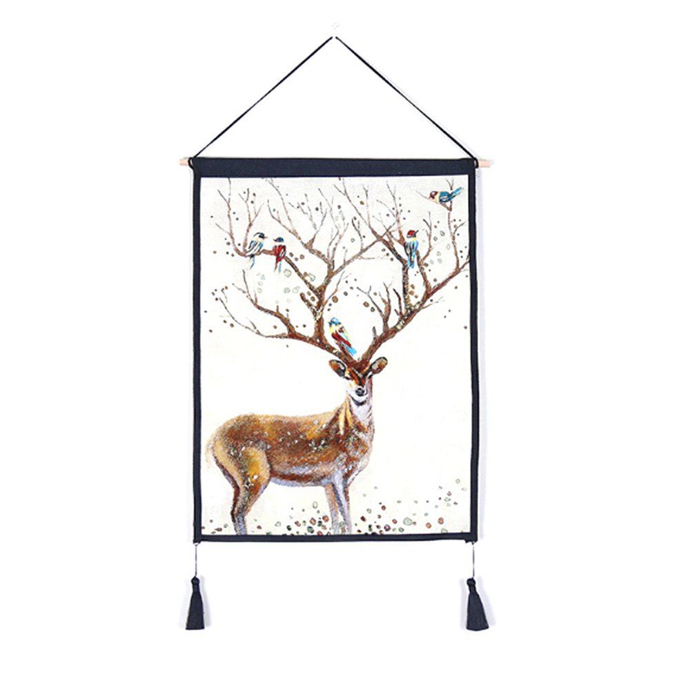

Decorative Antler Flower Background Wall Hanging Cotton Fabric Print Painting, Multi-b