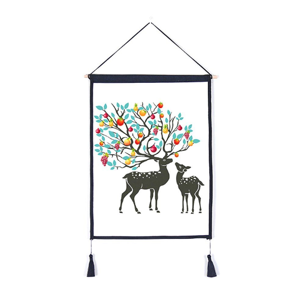 

Decorative Antler Flower Background Wall Hanging Cotton Fabric Print Painting, Multi-d