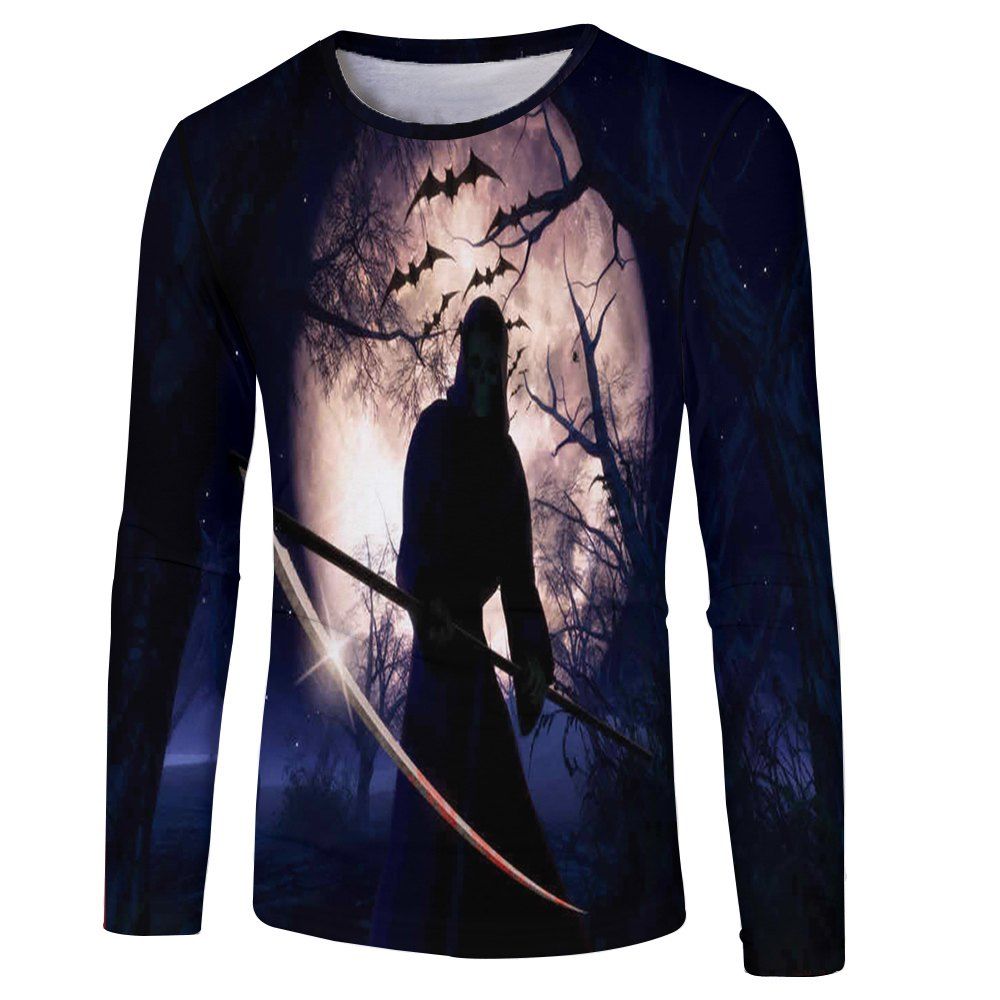 

Fashion Spring and Autumn Ghost 3D Print Men's Long Sleeve T-shirt, Black