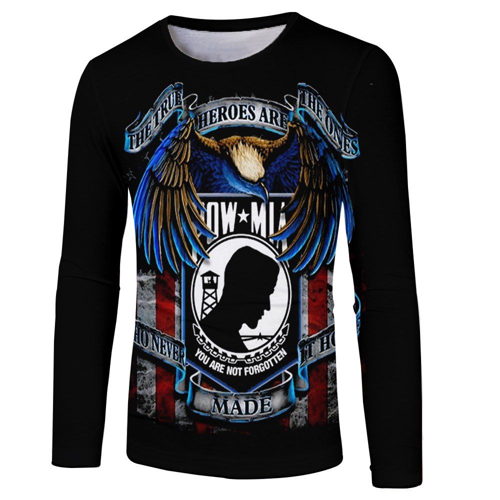 

3D Fashion Eagle Print Men's Long Sleeve T-shirt, Black