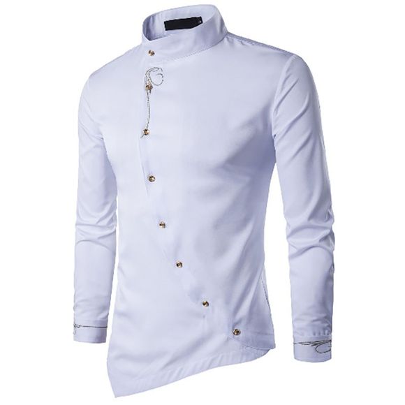 Les chemises à boutonnière de broderie irrégulière personnalisée de mode des hommes de mode - Blanc 2XL
