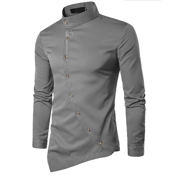 Les chemises à boutonnière de broderie irrégulière personnalisée de mode des hommes de mode - Gris XL