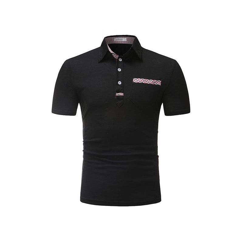 

Men's Fashion Small Square Decorative Short-Sleeved Polo Shirt, Black