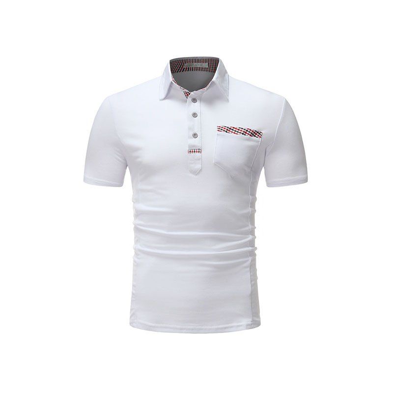 

Men's Fashion Small Square Decorative Short-Sleeved Polo Shirt, White