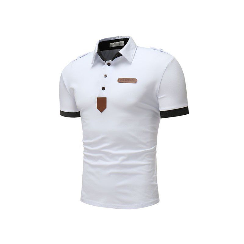 

Men's Fashion Casual Patchwork High Quality Short Sleeve Polo Shirt, White