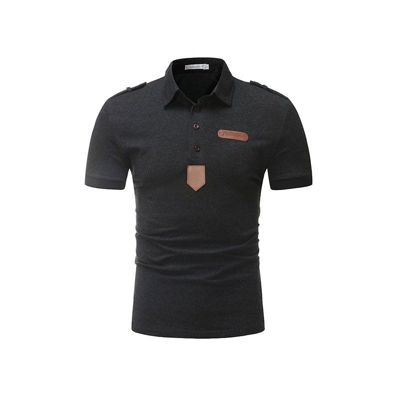 

Men's Fashion Casual Patchwork High Quality Short Sleeve Polo Shirt, Dark gray