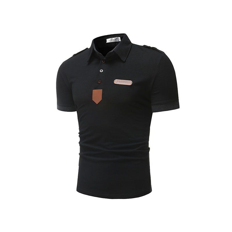 

Men's Fashion Casual Patchwork High Quality Short Sleeve Polo Shirt, Black